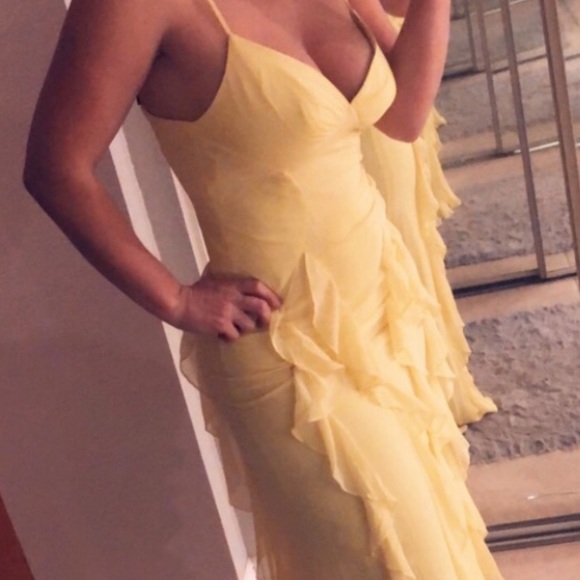 NWT BCBGMaxAzria Ruffle Canary Yellow Gown 04! - Picture 4 of 8